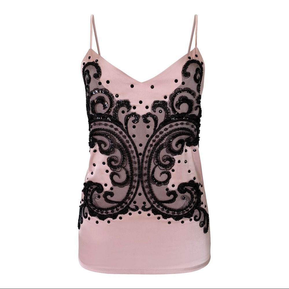 Lace-embellished silk top